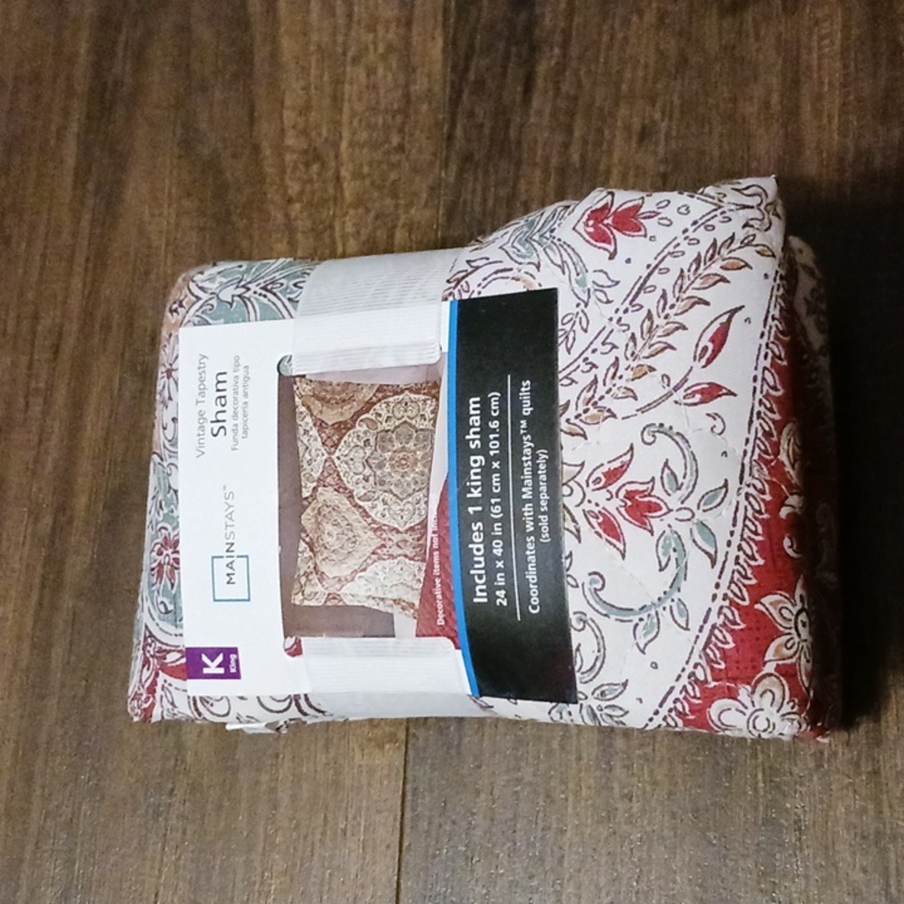 Mainstays One  King Sham Vintage Tapestry  Polyester New